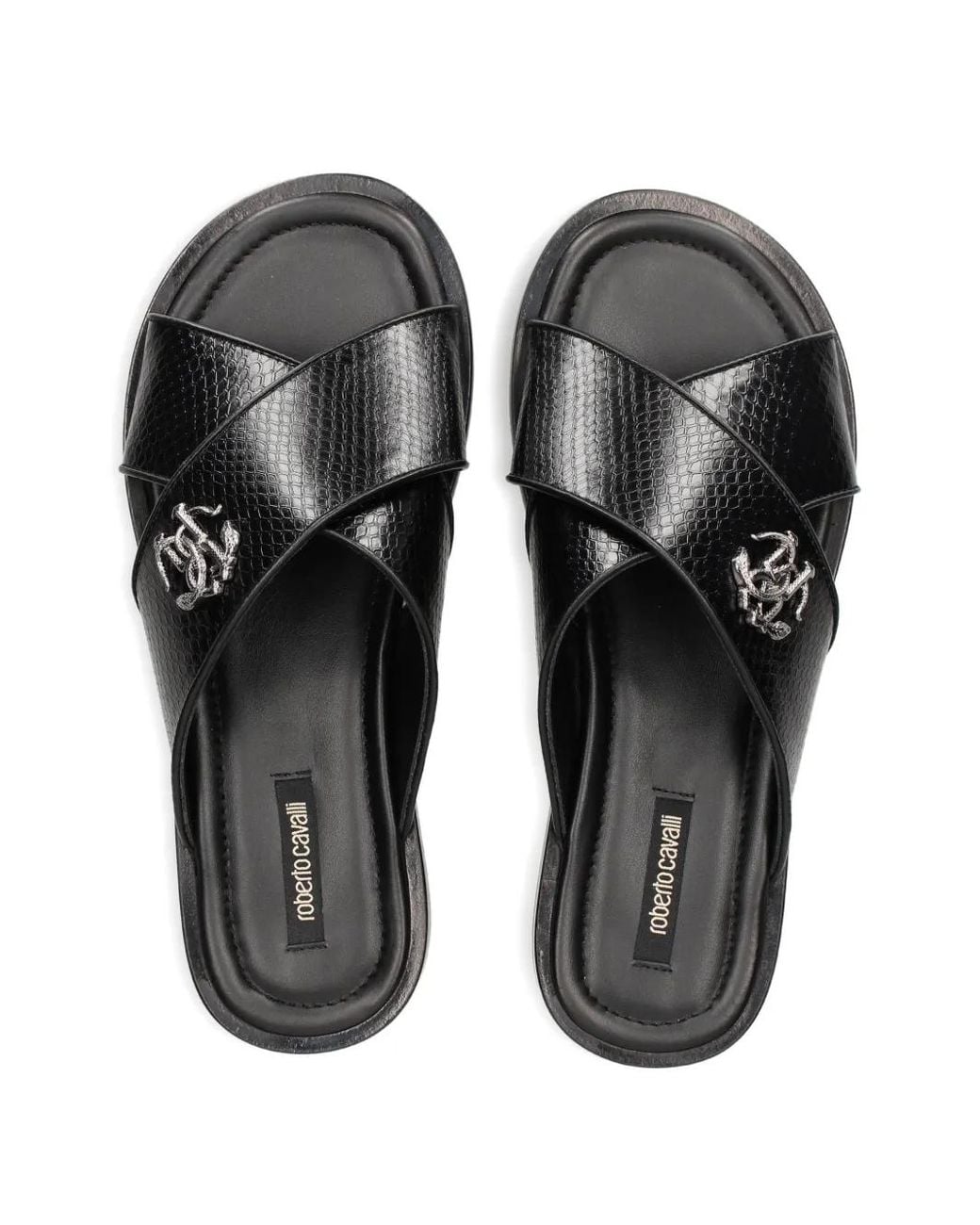 Roberto Cavalli Black Snakeskin Sandals for men