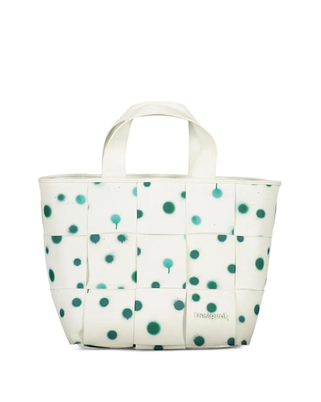 Desigual White Sac Cabas À Pois Et Logo Appliqué