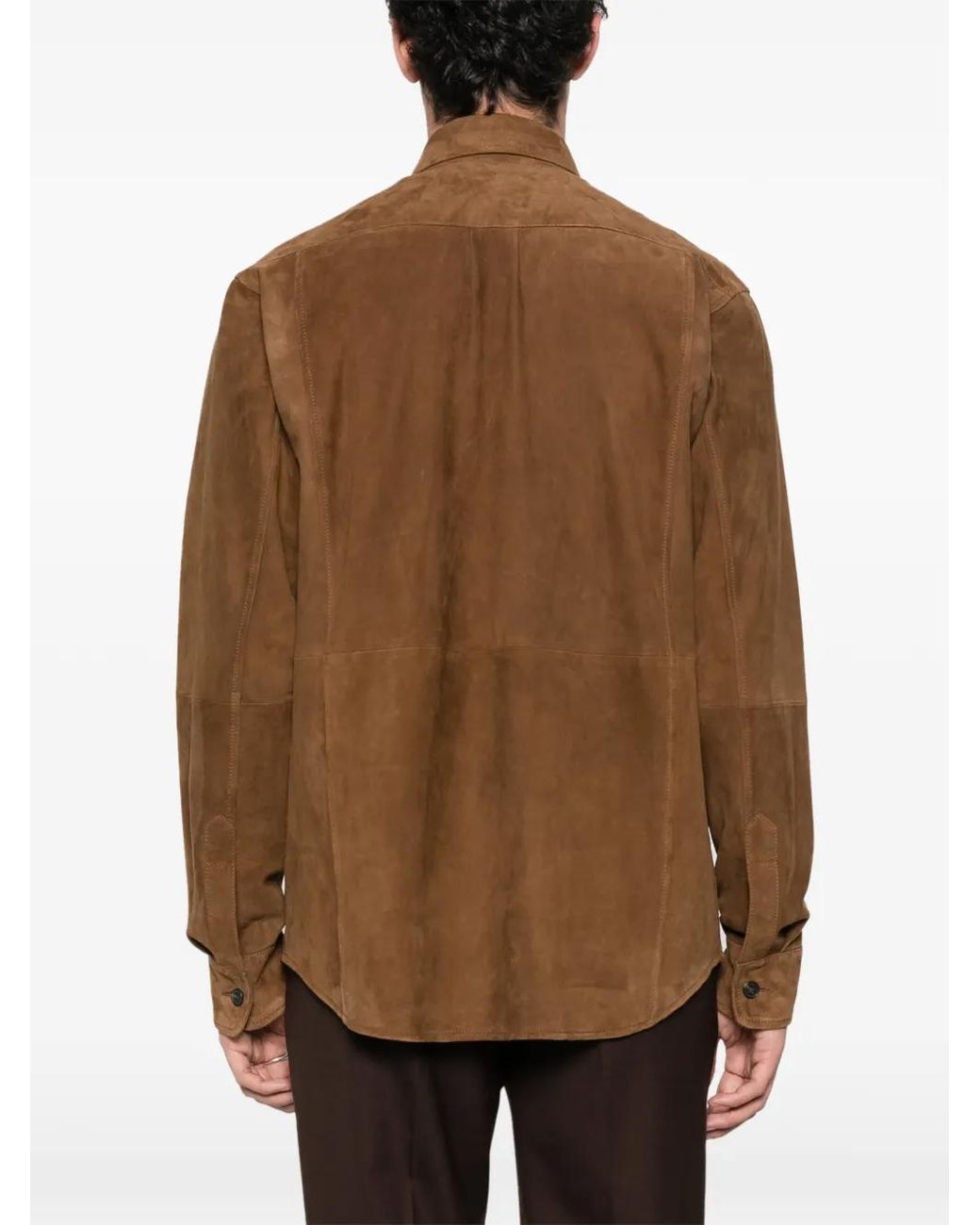 Fursac Brown Button-Front Suede Overshirt for men