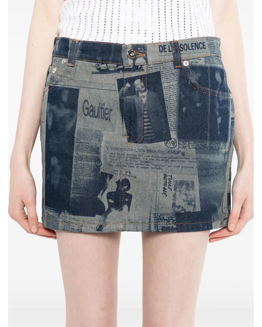 Jean Paul Gaultier Blue Newspaper Print Mini Skirt
