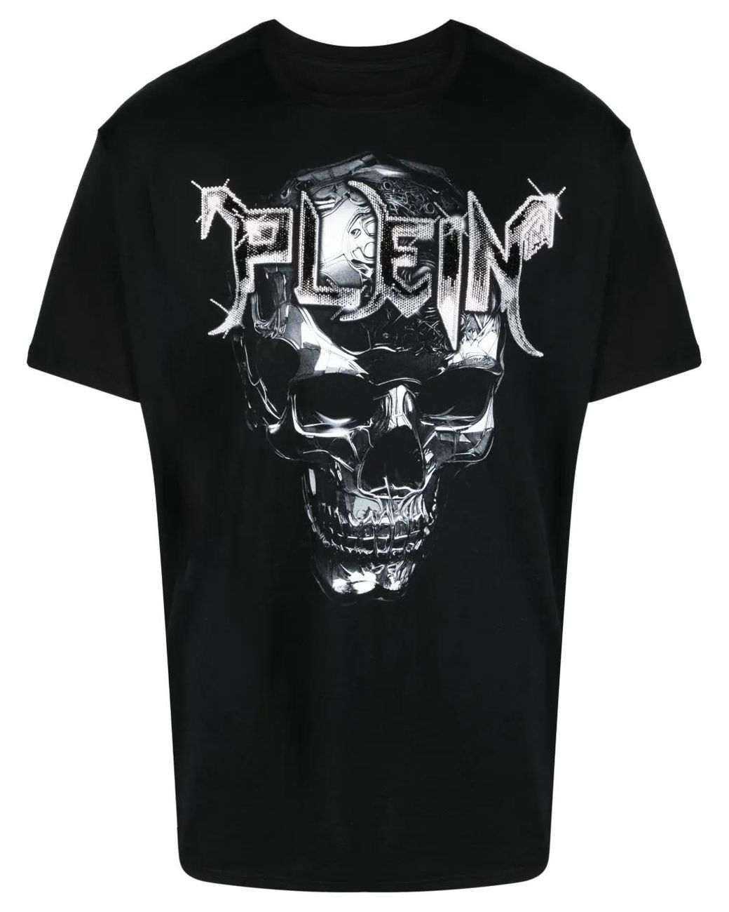 Philipp Plein Black Logo-Patch Round-Neck T-Shirt for men