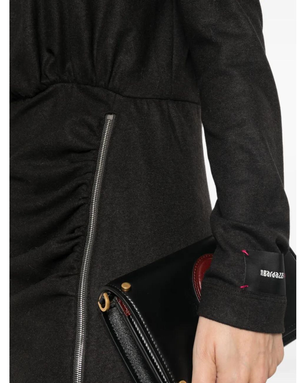 Pinko Black Anthurium Zip-Detail Gathered-Waist Midi Dress