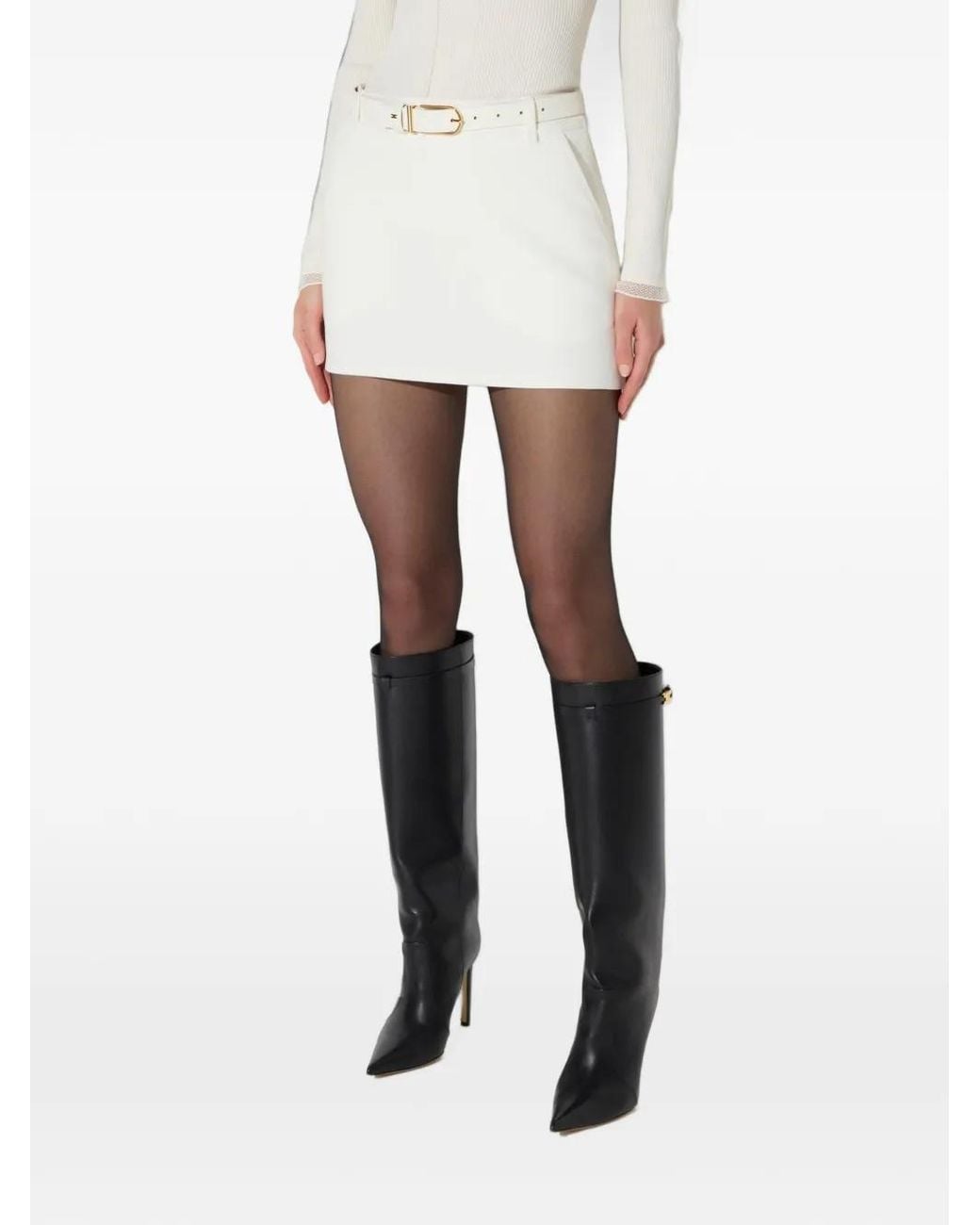 Elisabetta Franchi White Double-Layer Crêpe Miniskirt With Belt