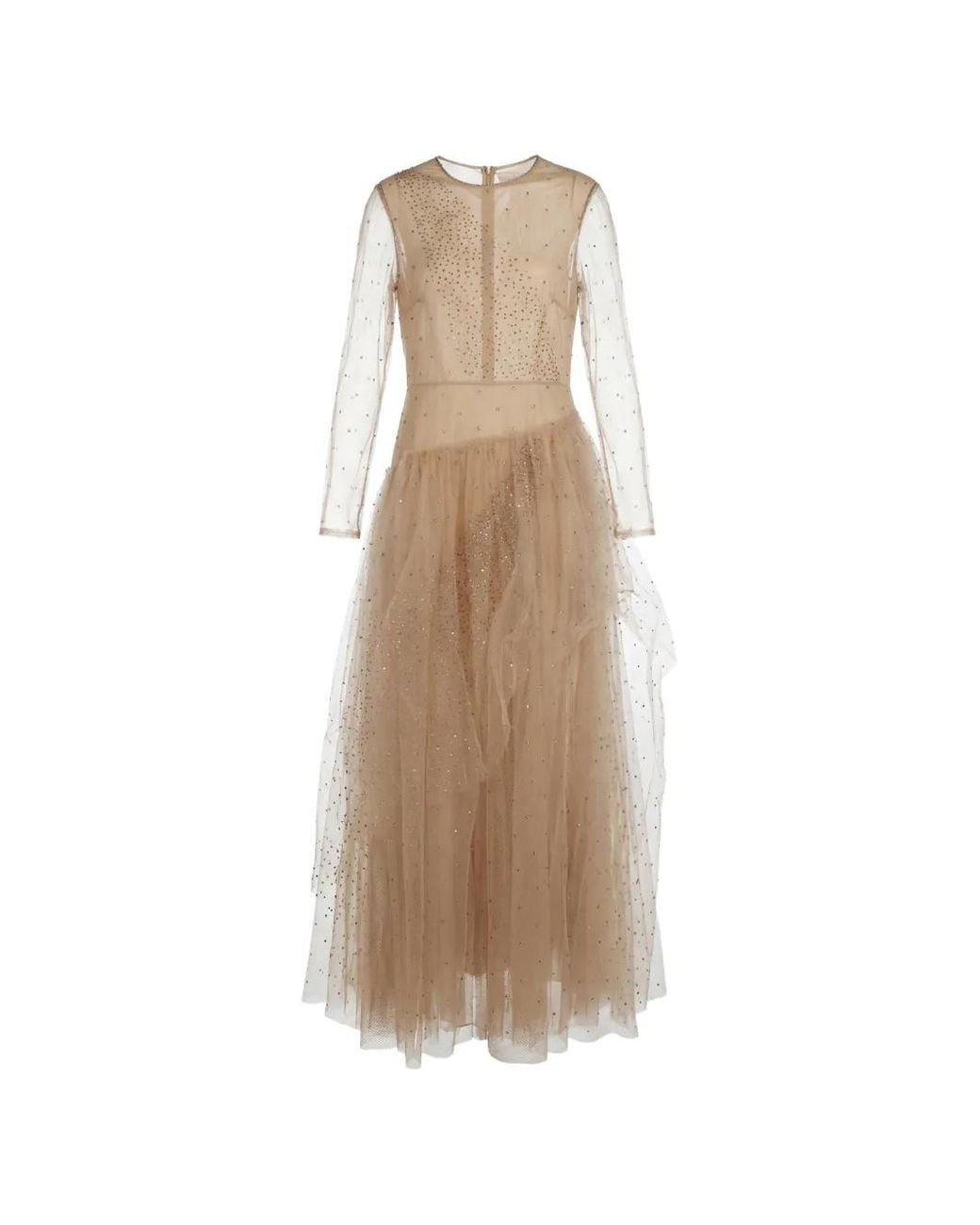 Valentino Garavani Natural Ruffled Long-Sleeve Maxi Dress
