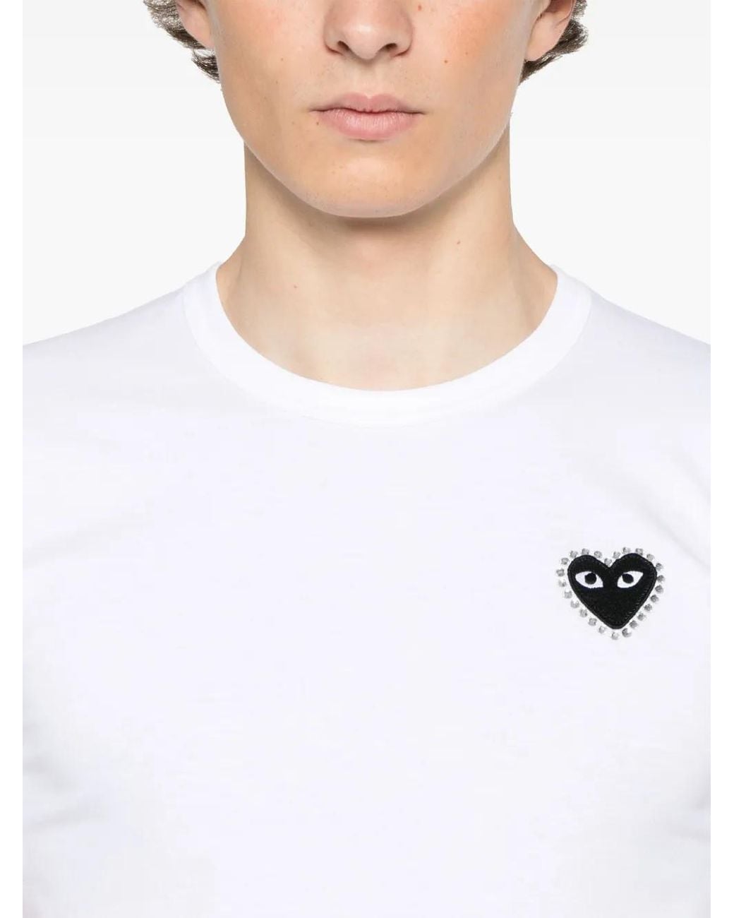 COMME DES GARÇONS PLAY White Rhinestone-Emblem T-Shirt