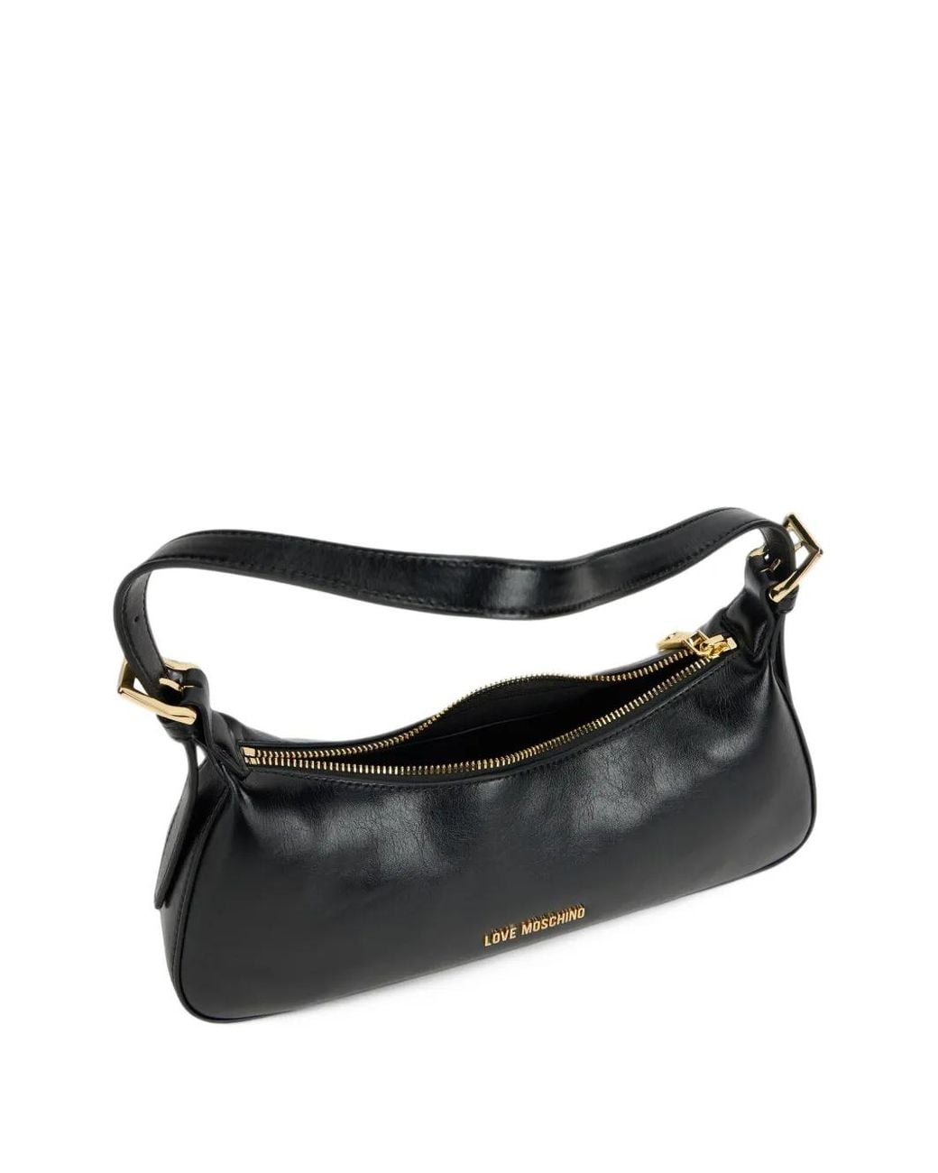 Love Moschino Black Curved Logo-Plaque Shoulder Bag
