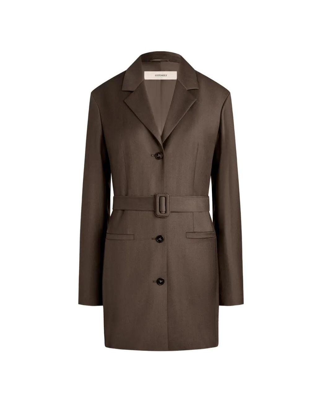 12 STOREEZ Brown Belted Wool Blazer