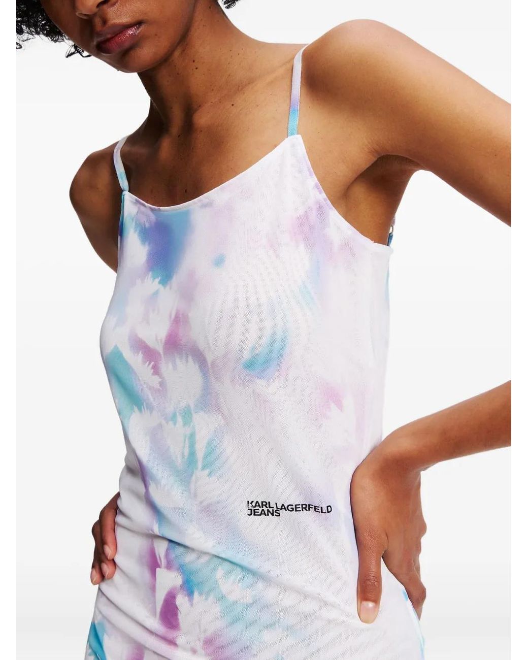 Karl Lagerfeld White Floral-Print Mesh Dress