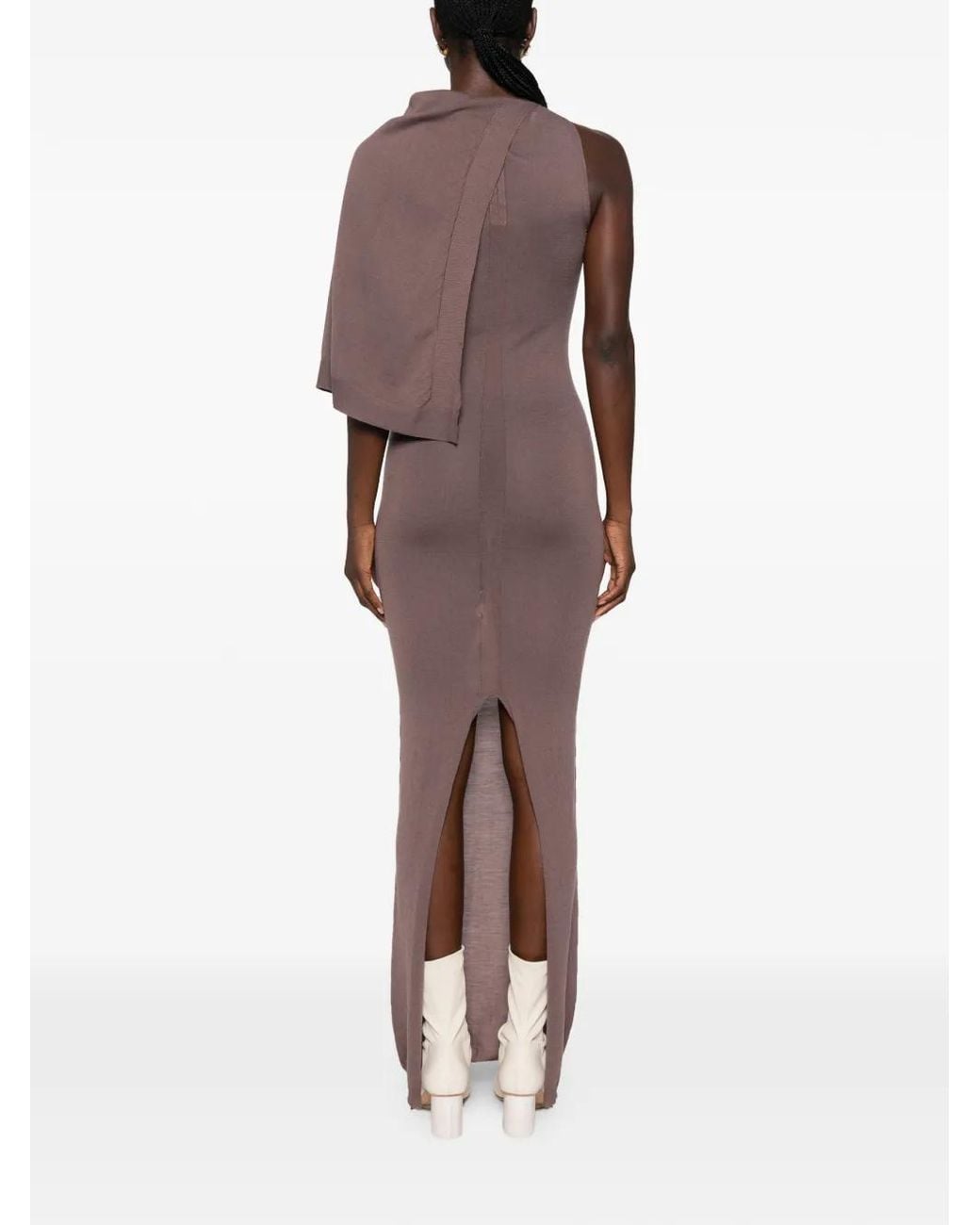 Rick Owens Purple Scarf One-Shoulder Draped Maxi Dress