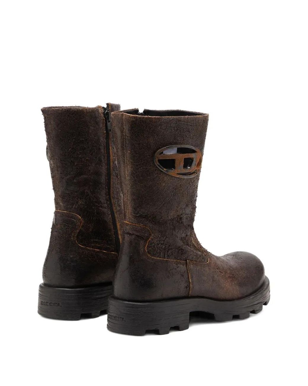 DIESEL Brown D-Hammer Distressed Crackled Suede Biker Boots