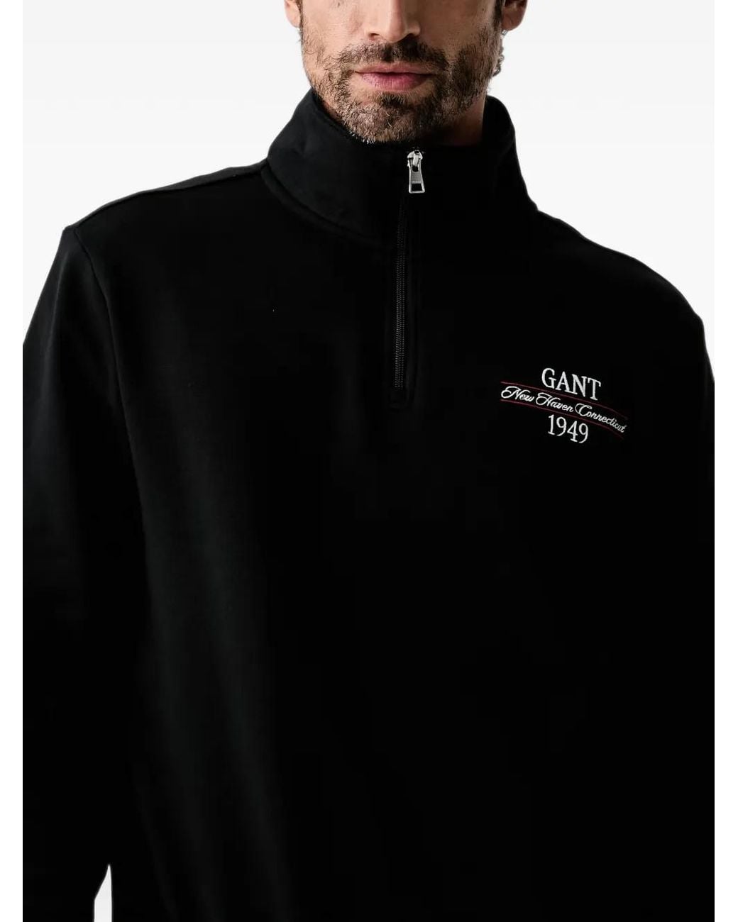 Gant Black Logo-Embroidered Half-Zip Sweatshirt for men