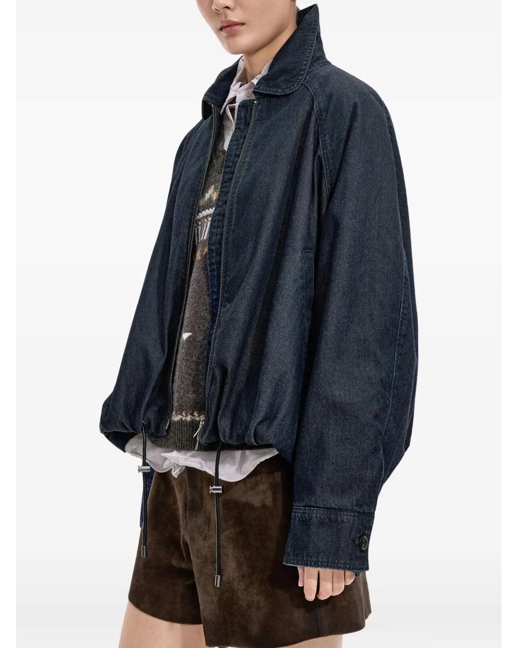 JNBY Blue Drawstring Raglan-Sleeve Denim Jacket