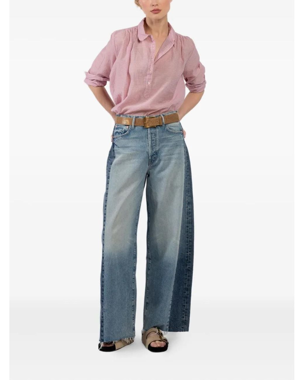 Mother Blue Patchwork Panel Jeans