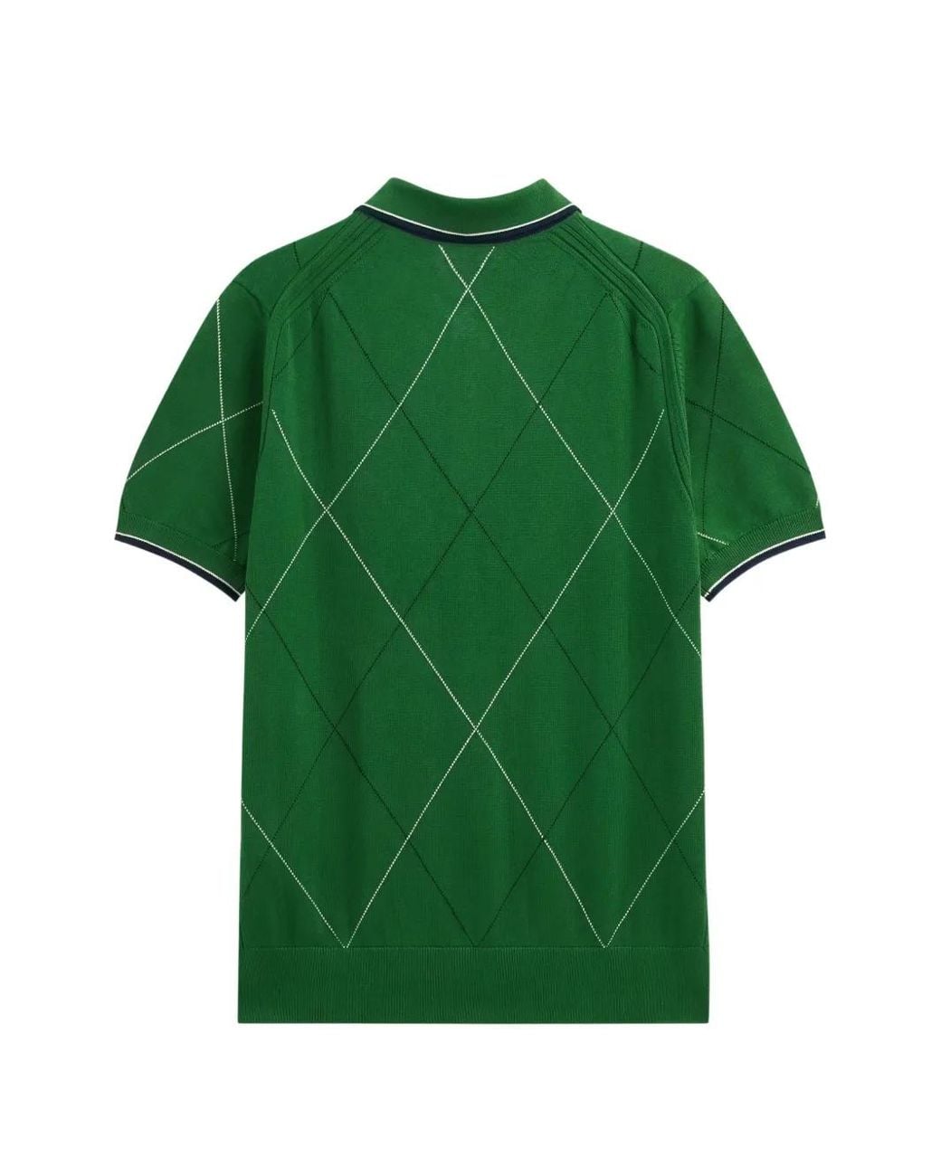 Pringle of Scotland Green Argyle-Intarsia Raker-Stitch Polo Shirt for men