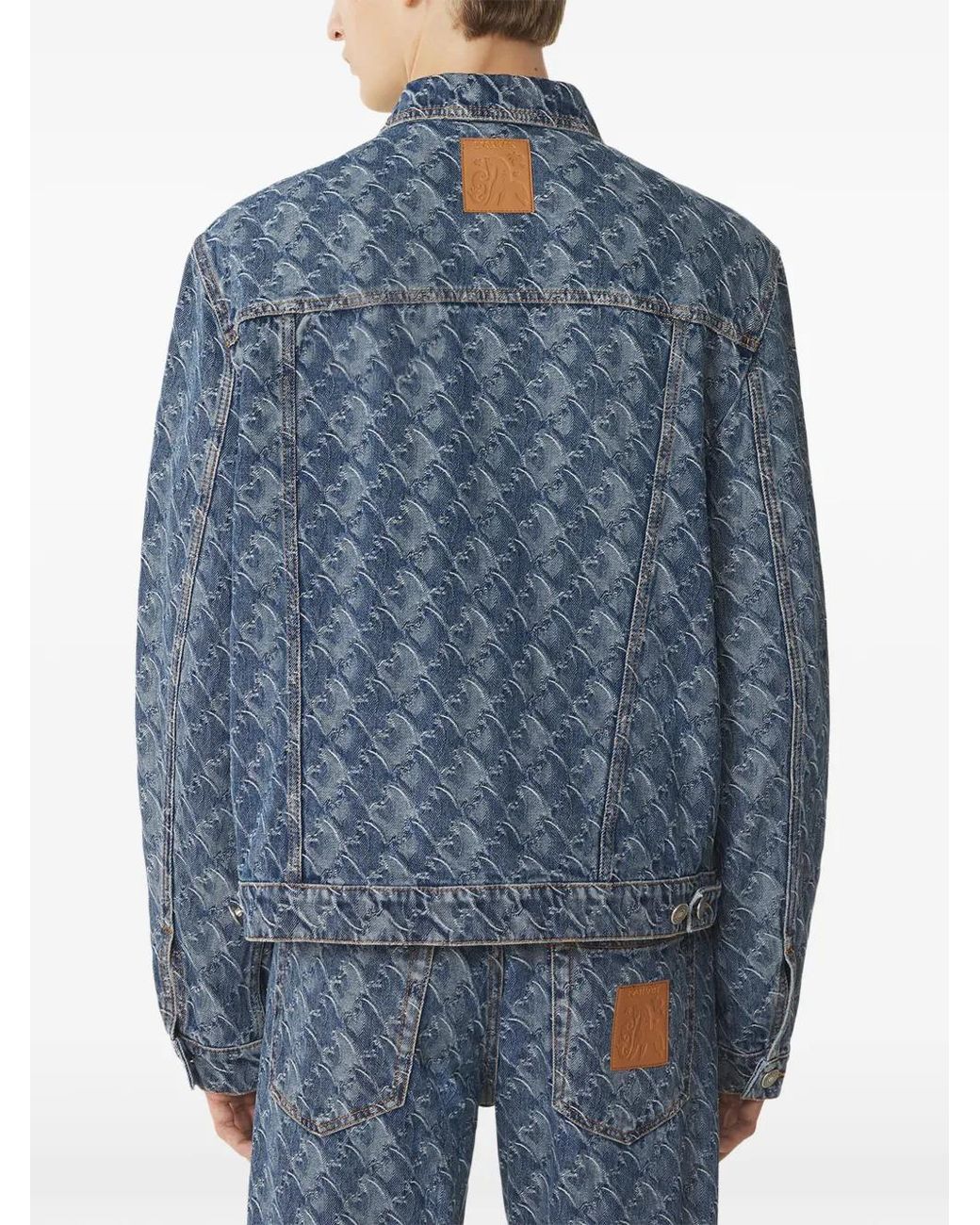 Lanvin Blue Patterned Logo-Patch Jacket for men