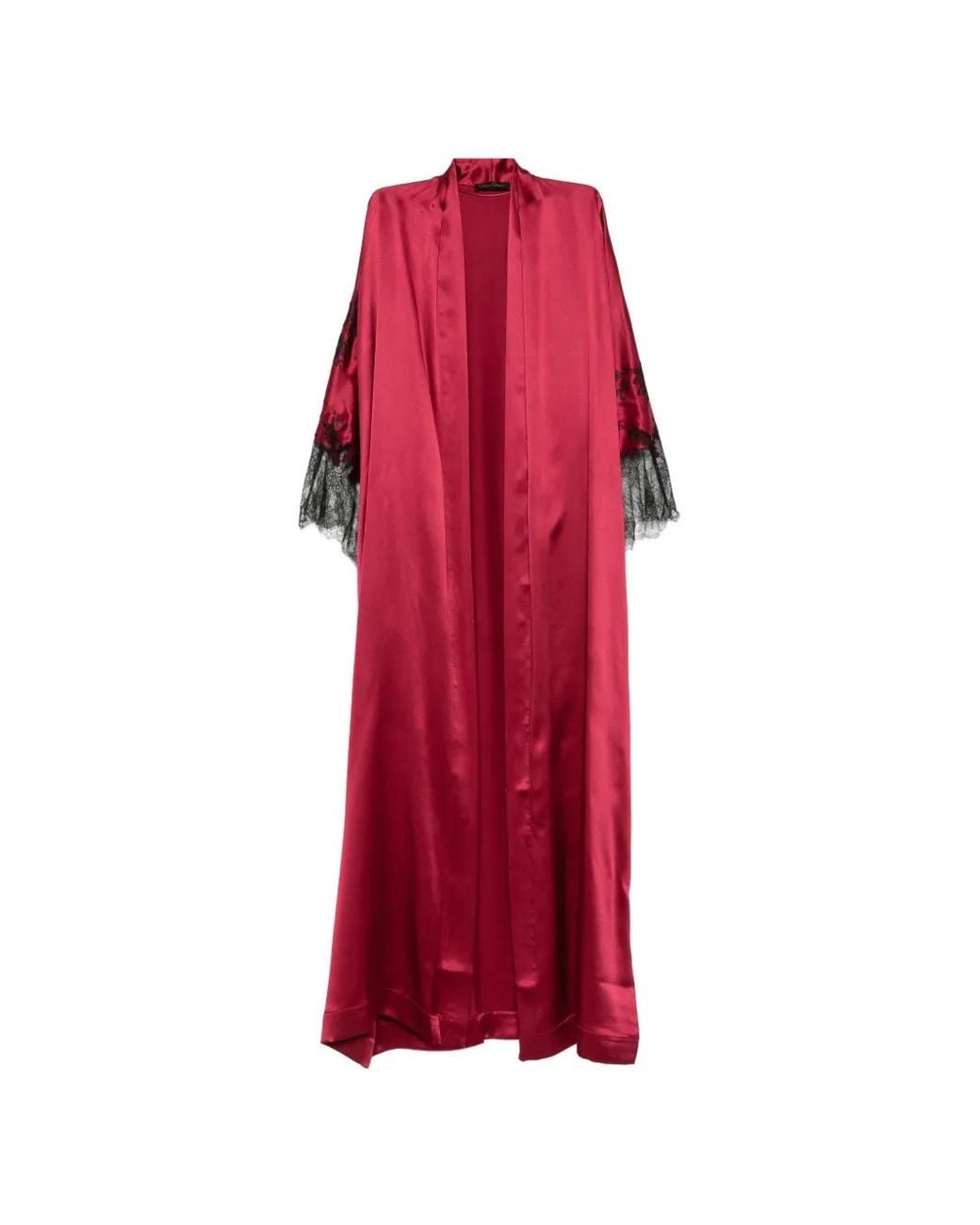 Carine Gilson Red Lace-Trim Silk Kimono