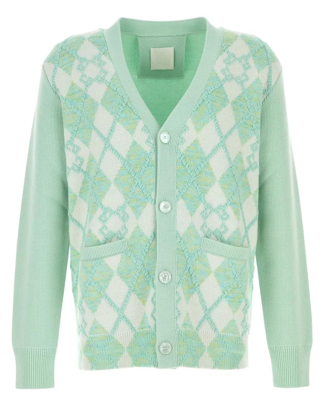 Givenchy Green Argyle Intarsia-Knit Cardigan for men