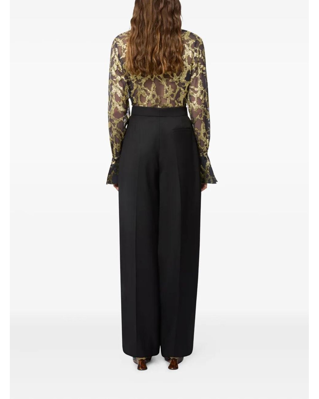 Nina Ricci Black Pleated-Motif Wool Gabardine Trousers