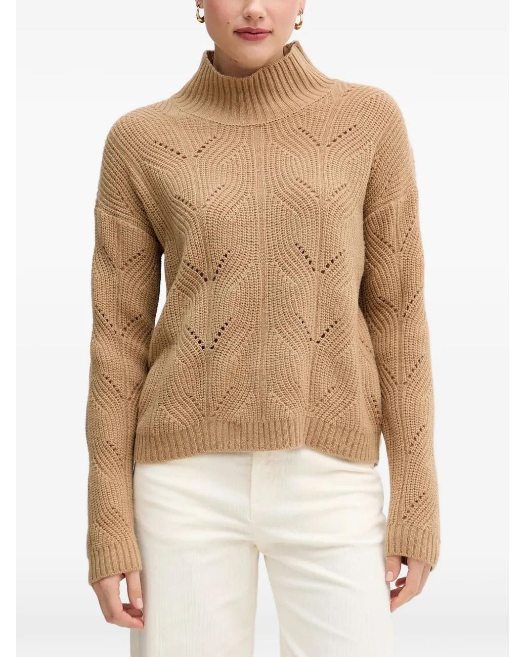 Benetton Natural Openwork Mock-Neck Sweater