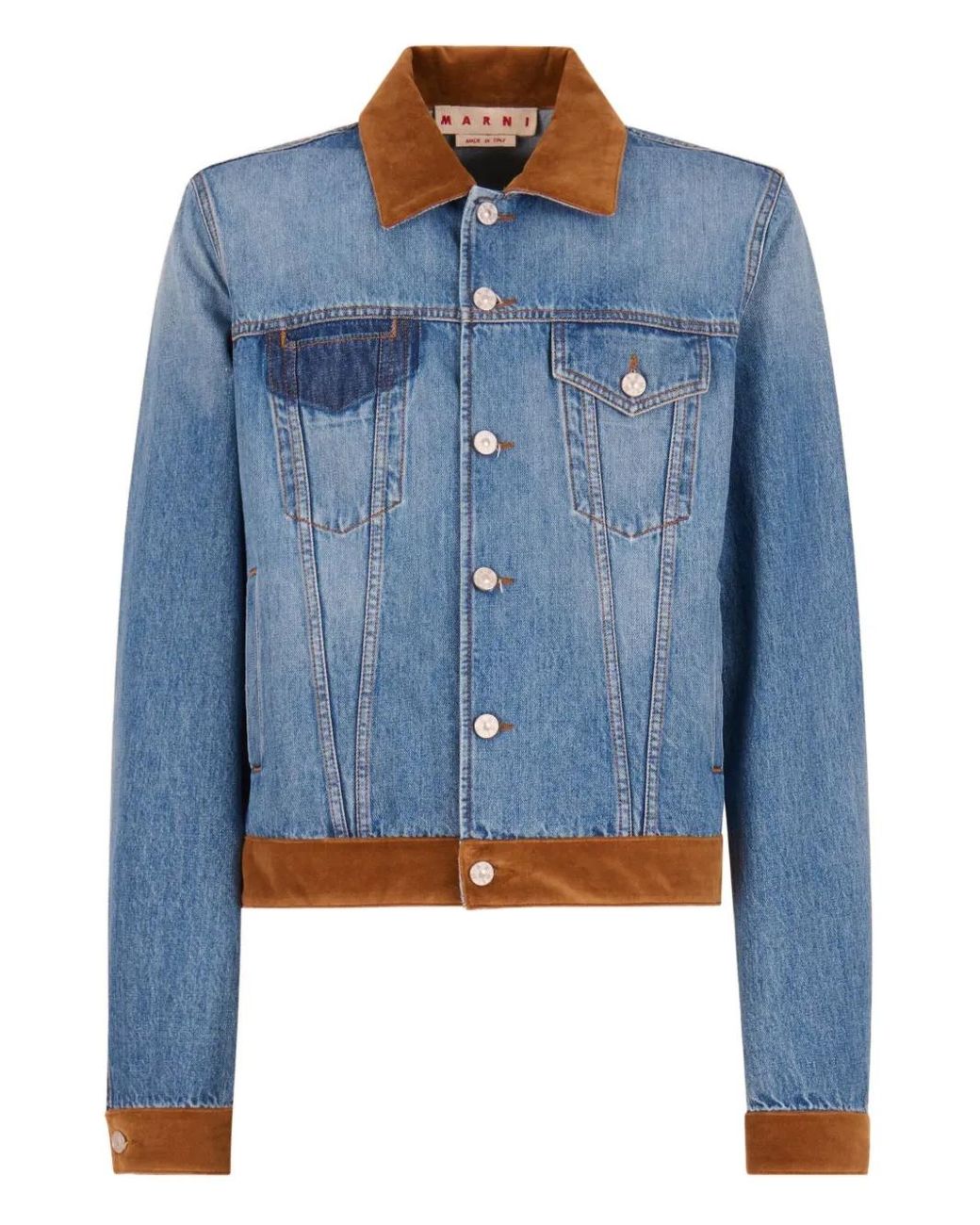 Marni X Slawn & Soldier Denim Velvet-Trimmed Jacket in Blue Marni X Slawn & Soldier Denim Velvet-Trimmed Jacket in Blue