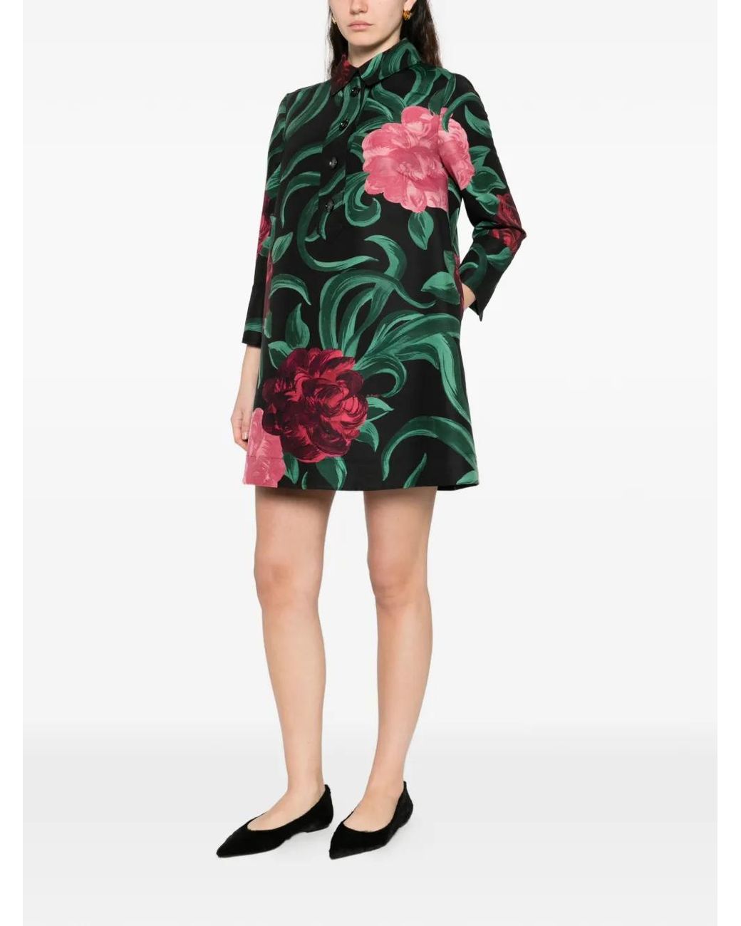 LaDoubleJ Black Floral-Pattern Mini Dress