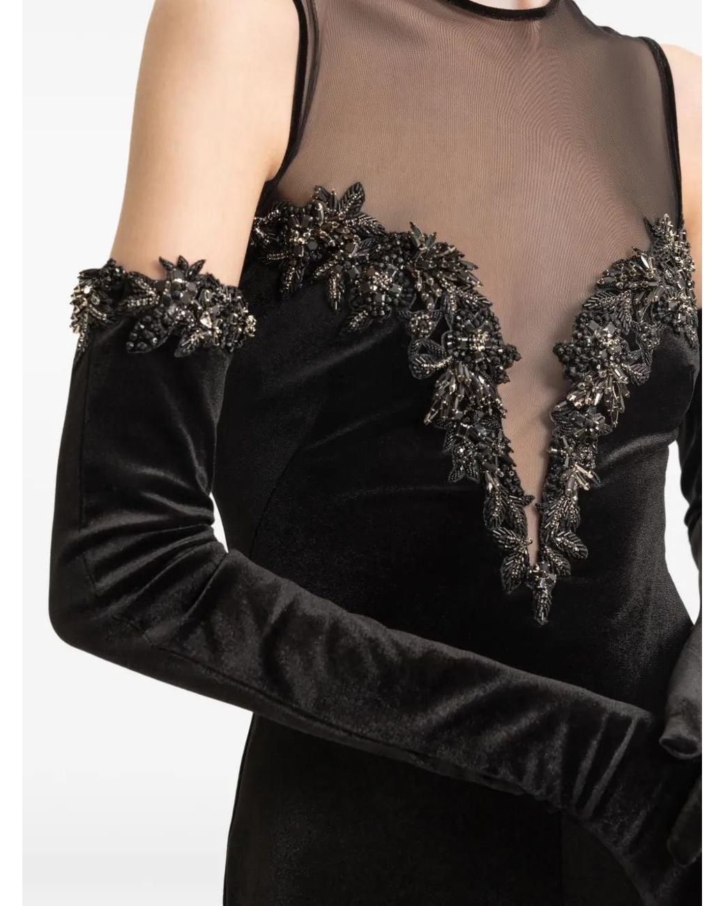 Gemy Maalouf Black Bead-Embellished Velvet Dress