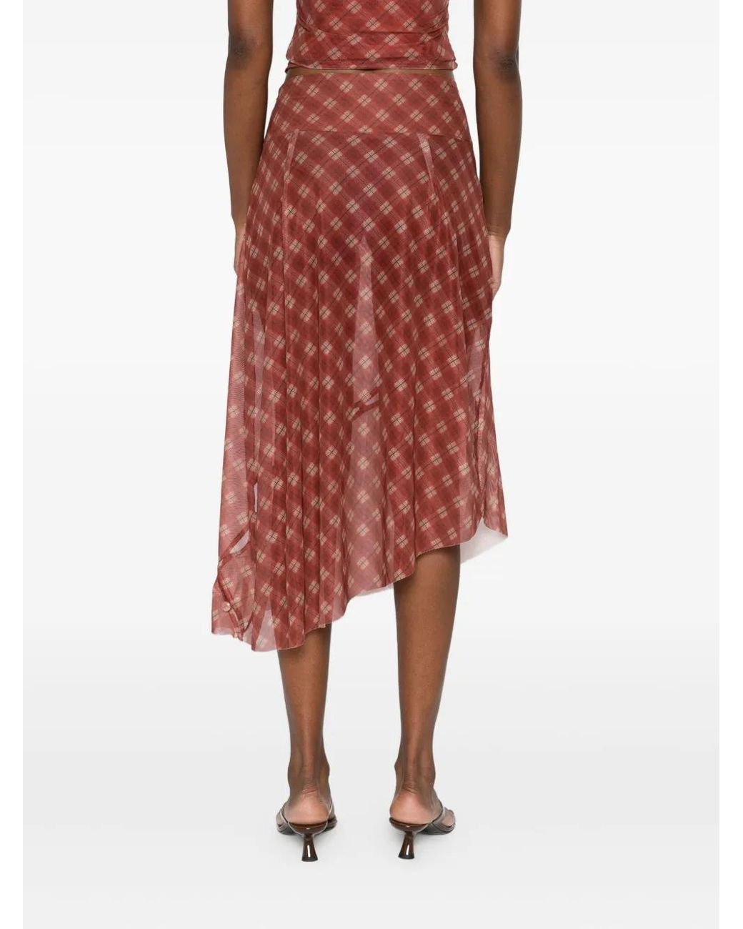 House Of Sunny Red Button-Detail Plaid Skirt