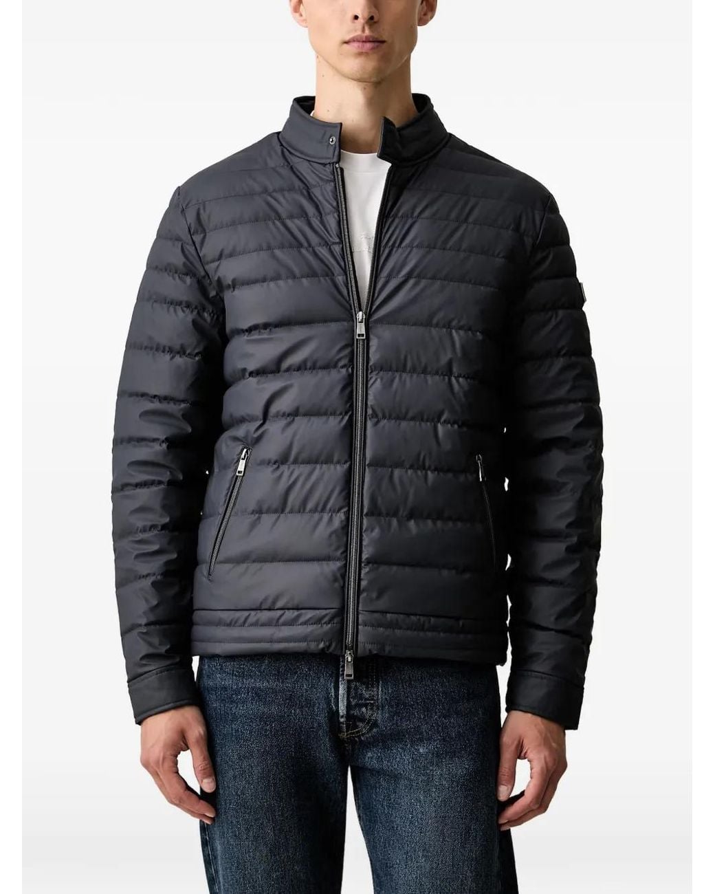 Guess Black Logo-Patch Quilted Jacket for men