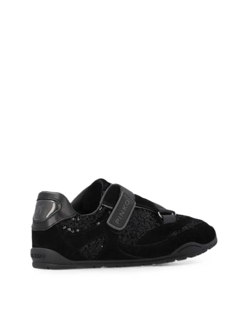 Pinko Black Sequin-Embellished Touch-Strap Sneakers