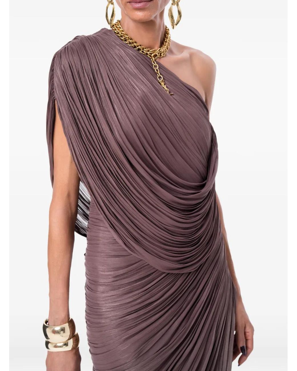 Ana Radu Purple Asymmetric Draped Midi Dress