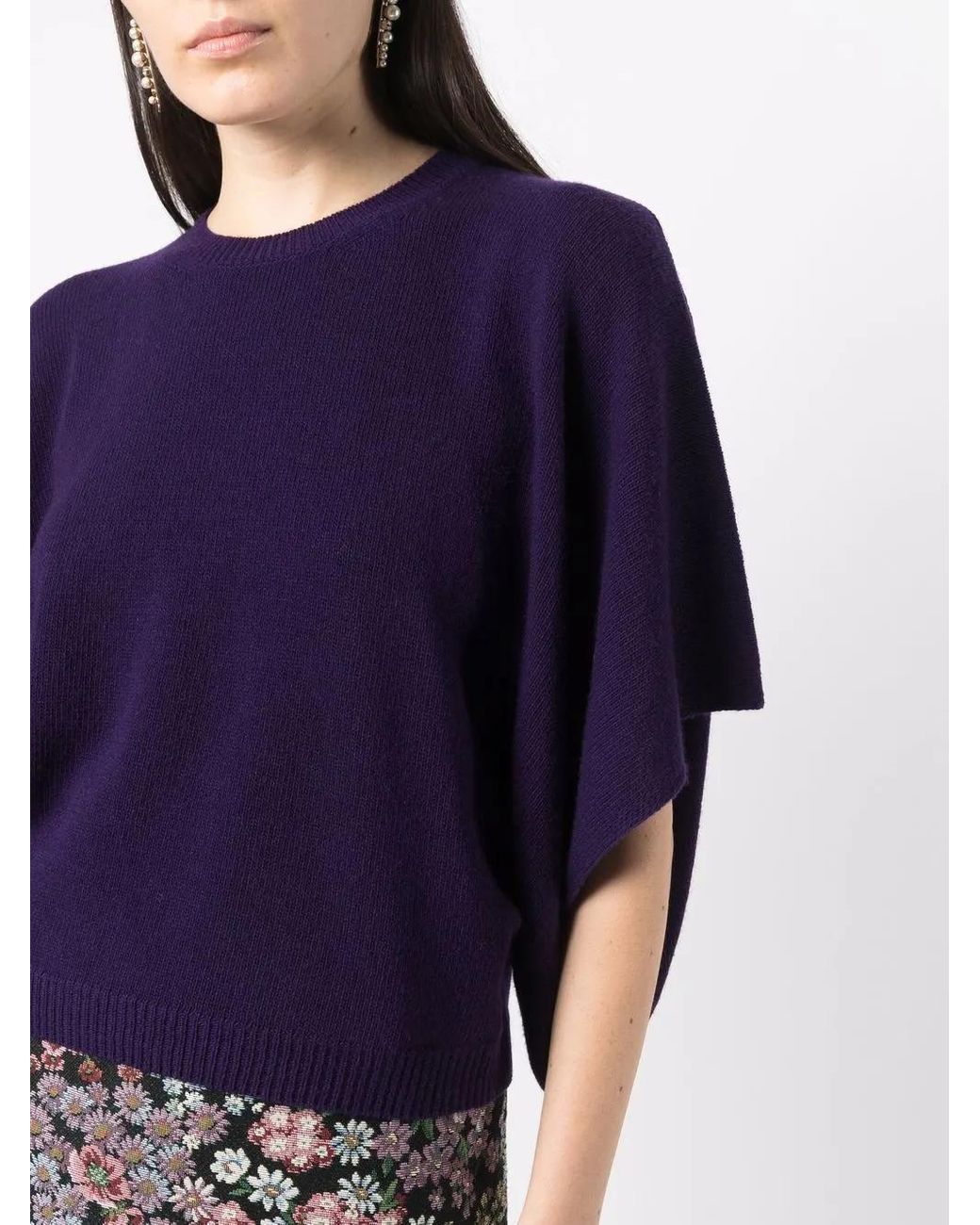 Valentino Garavani Blue Batwing-Sleeve Knitted Top