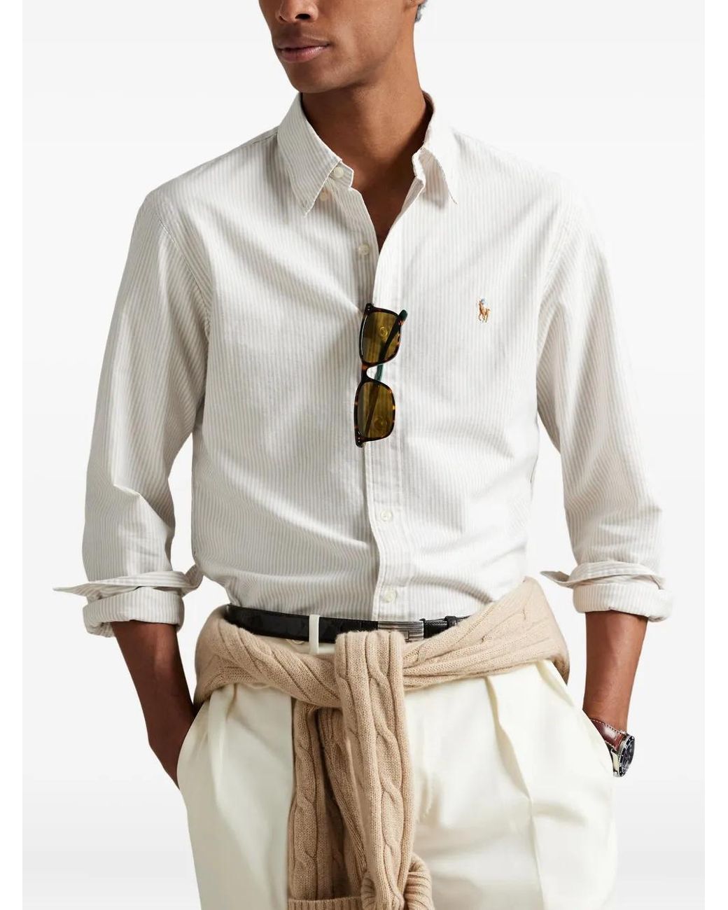 Polo Ralph Lauren White Striped Long-Sleeve Shirt for men