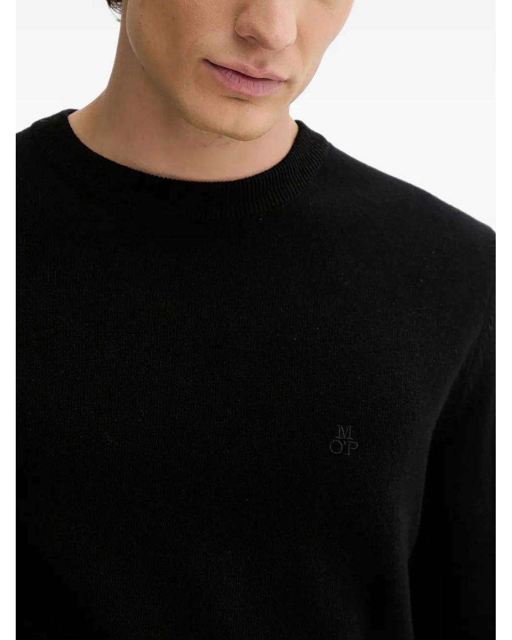 Marc O' Polo Black Logo-Embroidered Crew-Neck Sweater for men