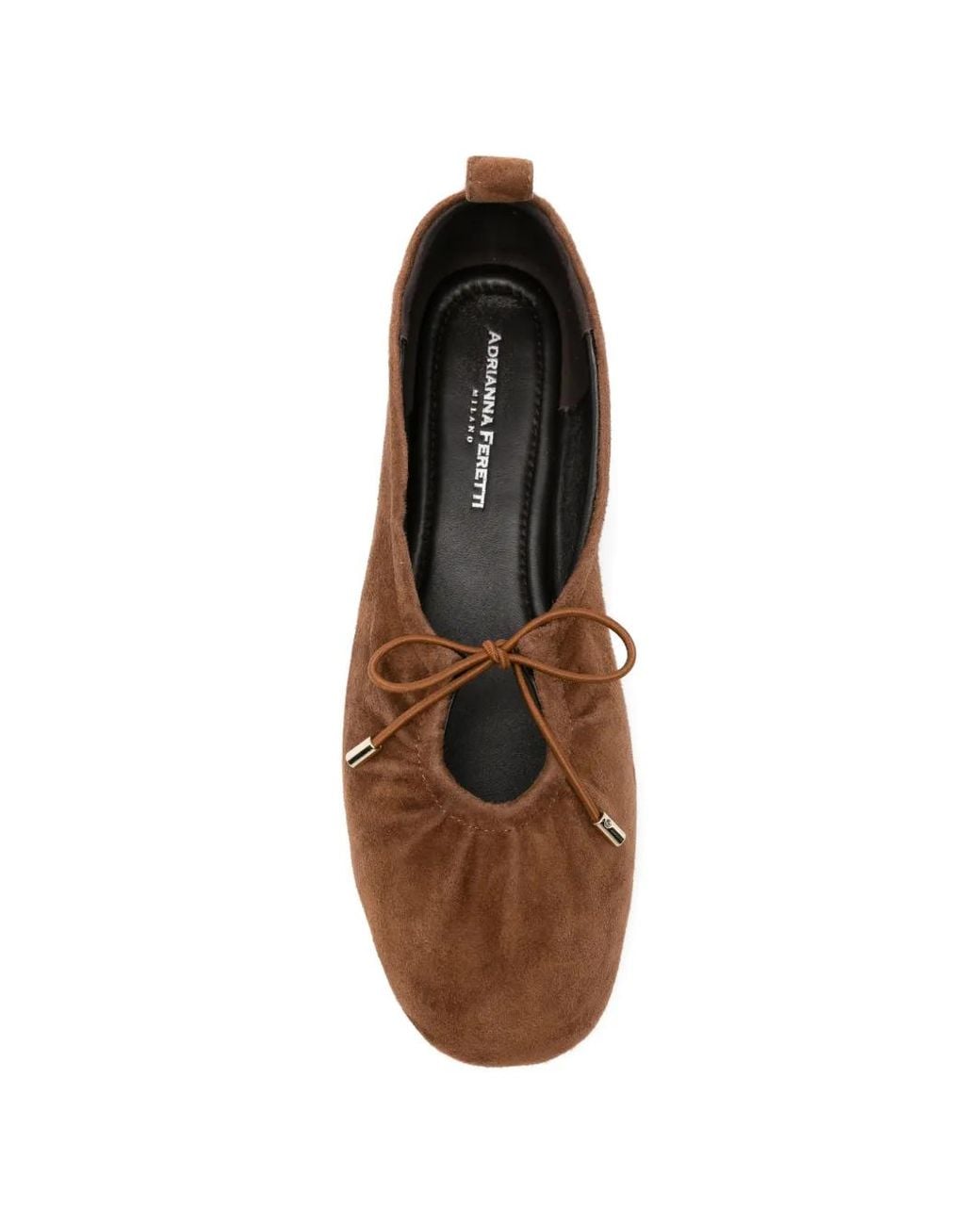 ADRIANNA FERETTI Brown Bow-Detail Suede Ballet Flats