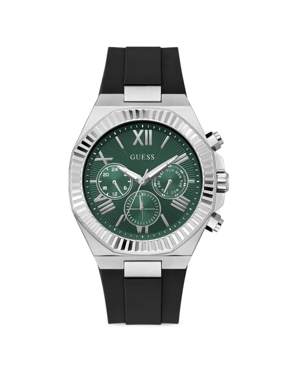 Guess Green 44Mm Silicone Multifunction Watch for men
