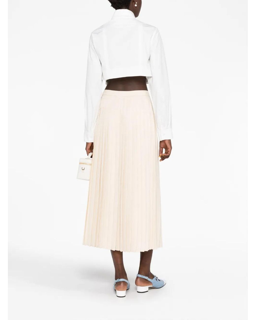 Prada Natural Logo-Jacquard Silk Pleated Skirt
