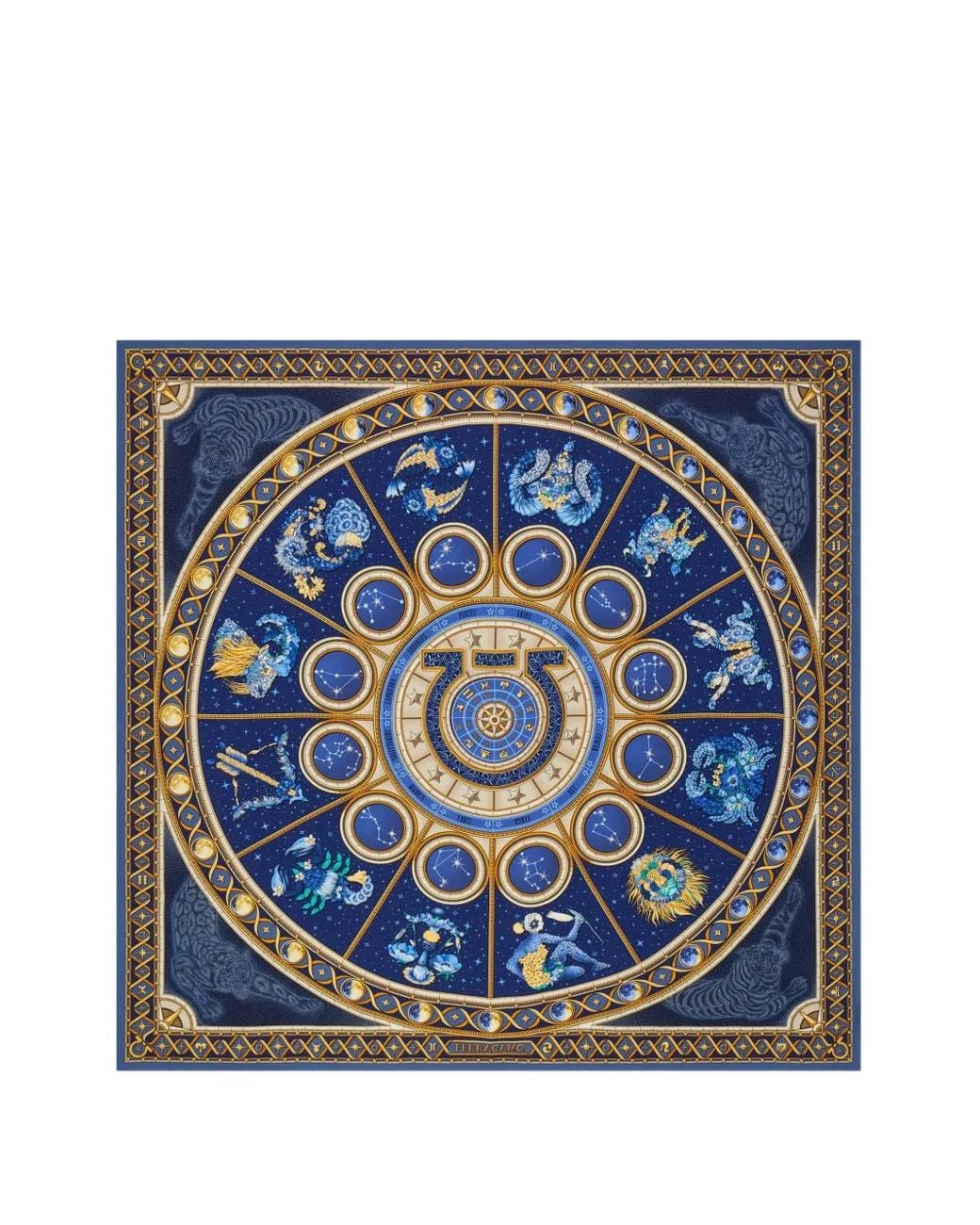 Ferragamo Blue Horoscope Print Silk Scarf