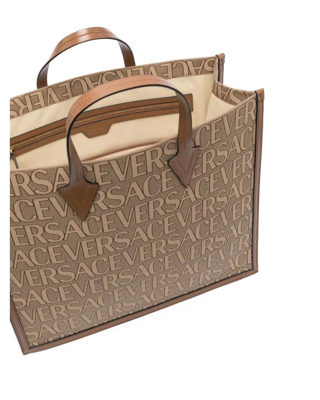Versace Brown Jacquard Logo Large Tote Bag