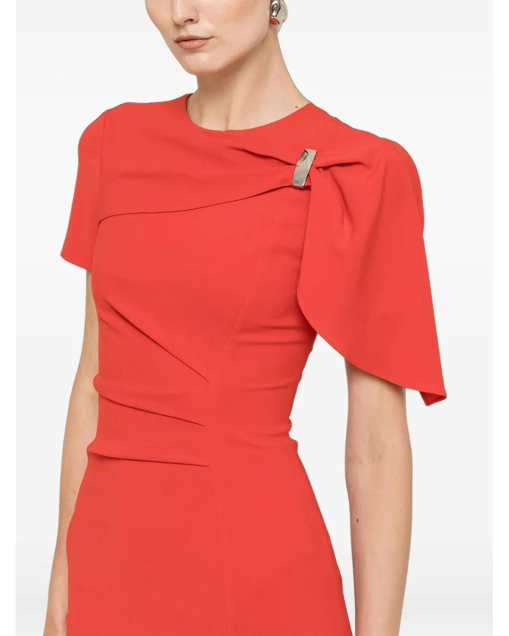 Nissa Red Fitted Midi Dress