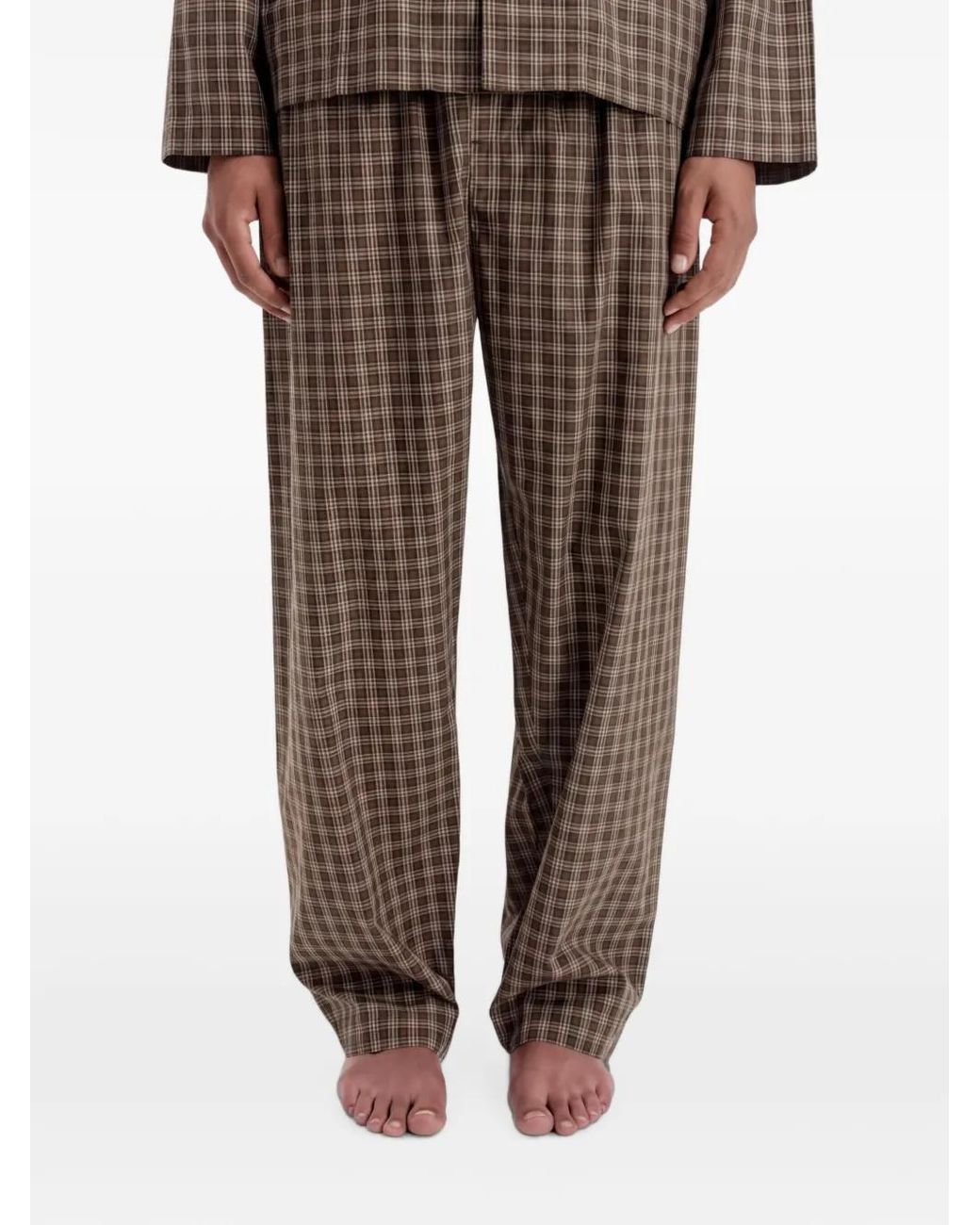 Tekla Brown Pyjama À Carreaux En Coton for men