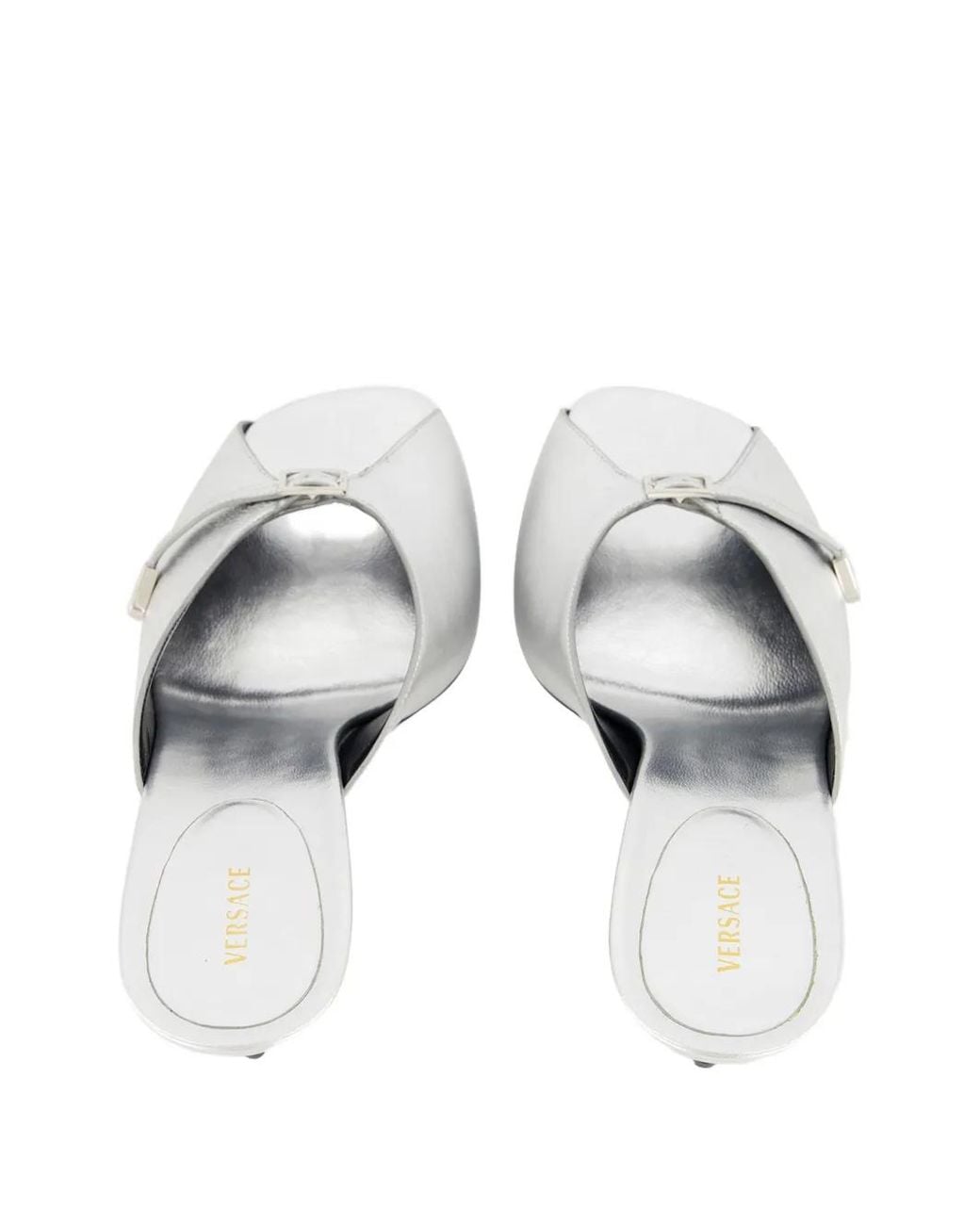 Versace White Buckle-Detail Metallic Sandals