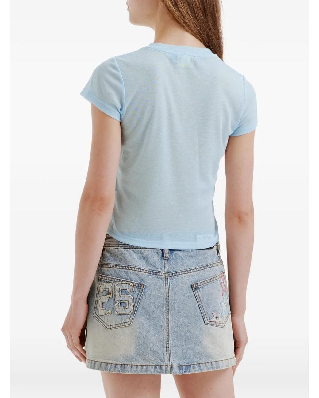 Mini Cream Blue Graphic-Print Short-Sleeve T-Shirt