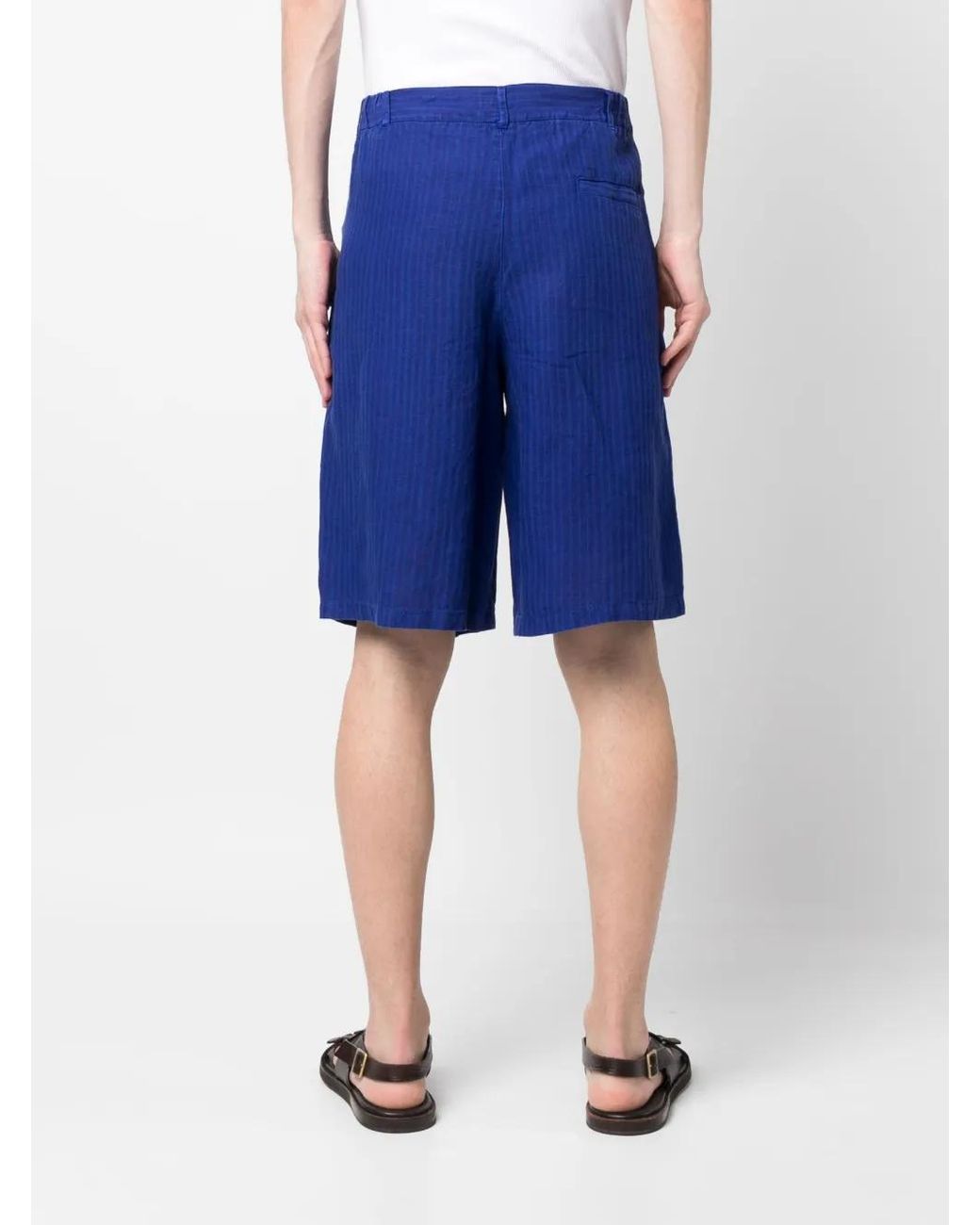 120% Lino Blue Linen Bermuda Shorts for men