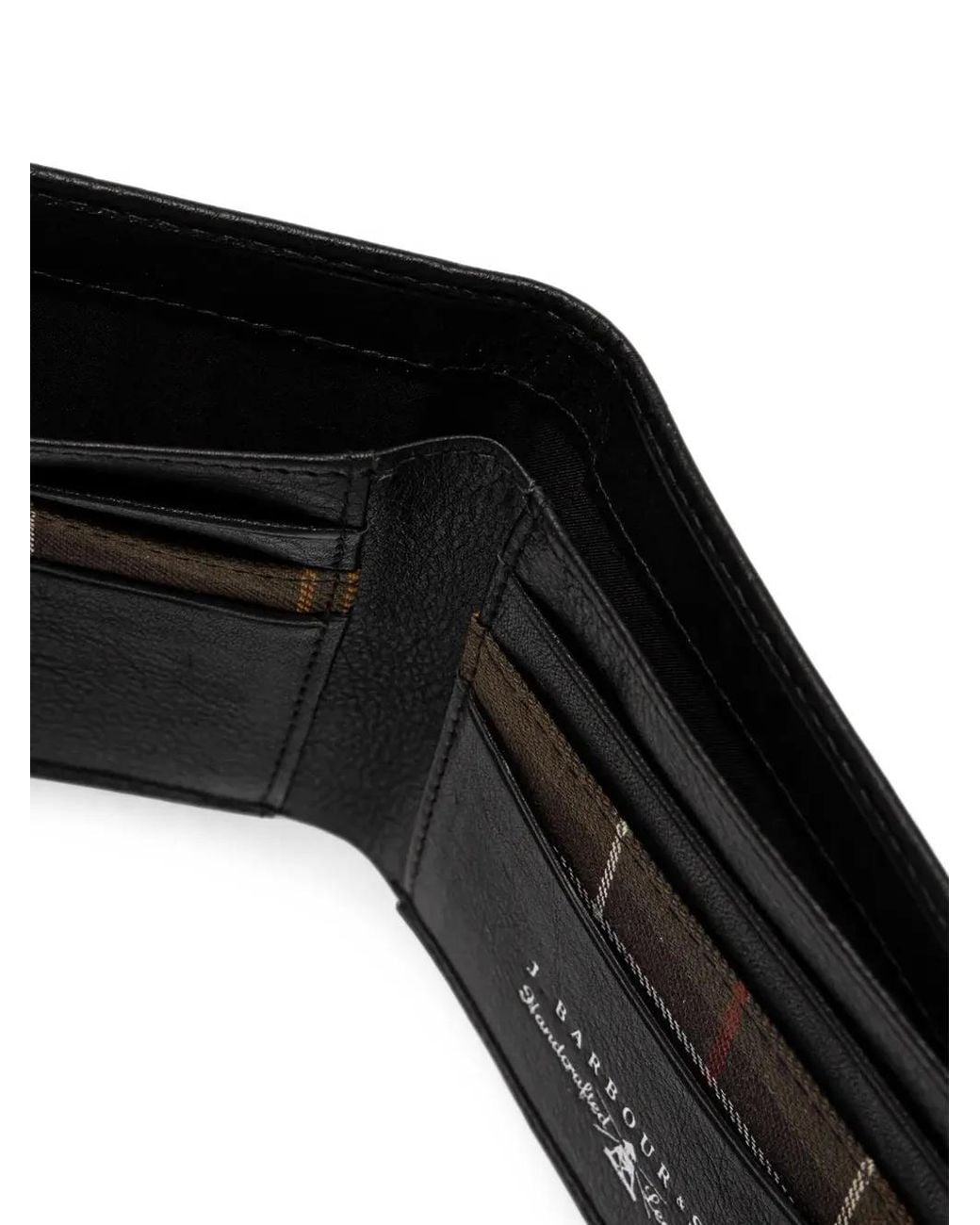 Barbour Black Colwell Tartan-Trim Leather Wallet for men