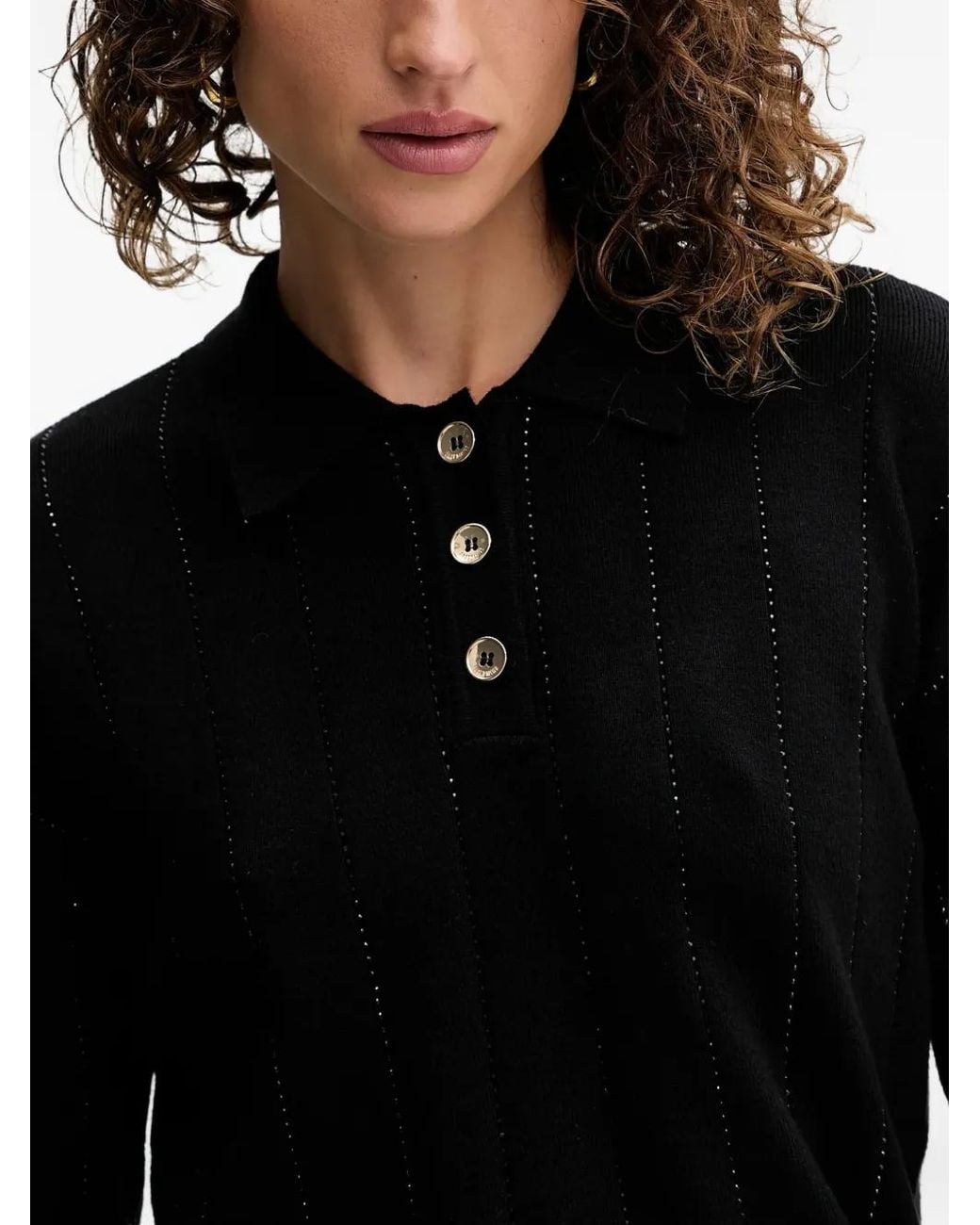 Fracomina Black Button-Up Striped Knitwear
