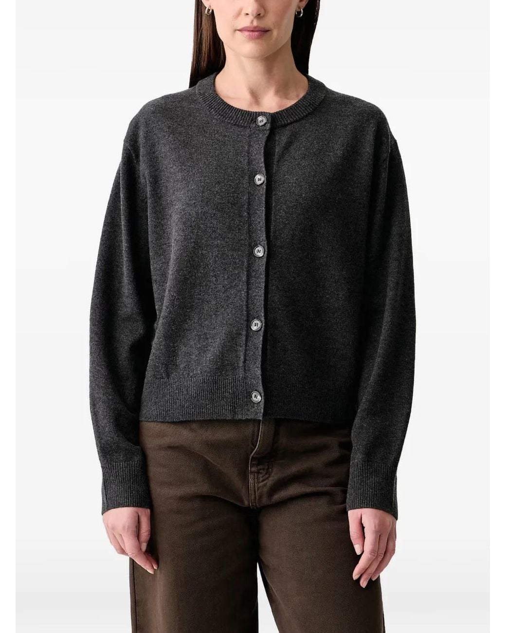 Marc O' Polo Black Ribbed-Trim Button-Up Cardigan