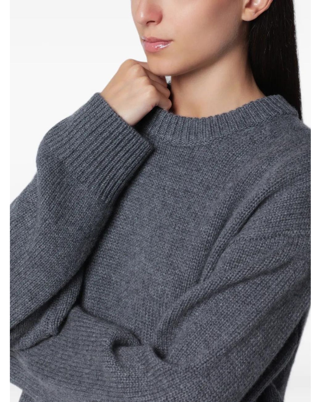 Lisa Yang Blue Noor Ribbed-Trim Sweater