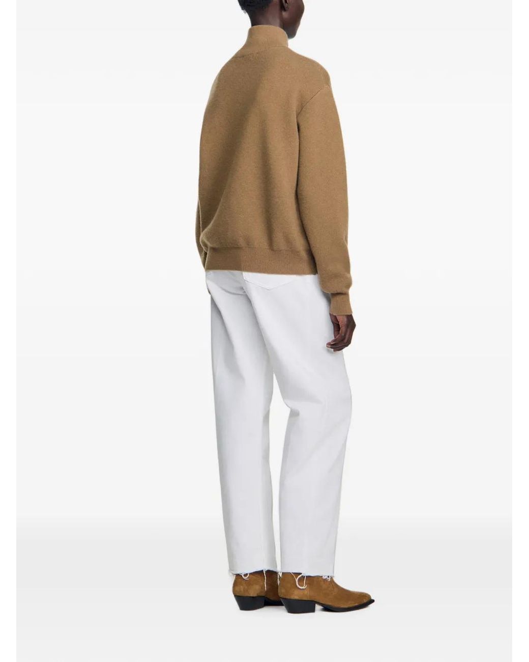 Sandro Natural Half-Zip Chest-Pocket Sweatshirt