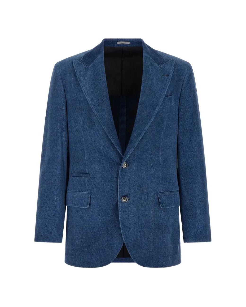 Brunello Cucinelli Blue Peak-Lapel Cotton Blazer for men