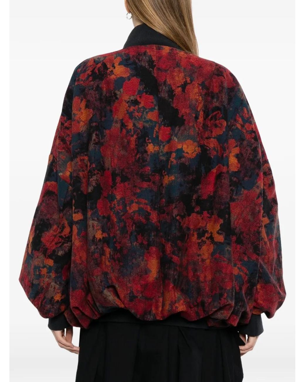 Yohji Yamamoto Red Floral-Print Oversized Jacket